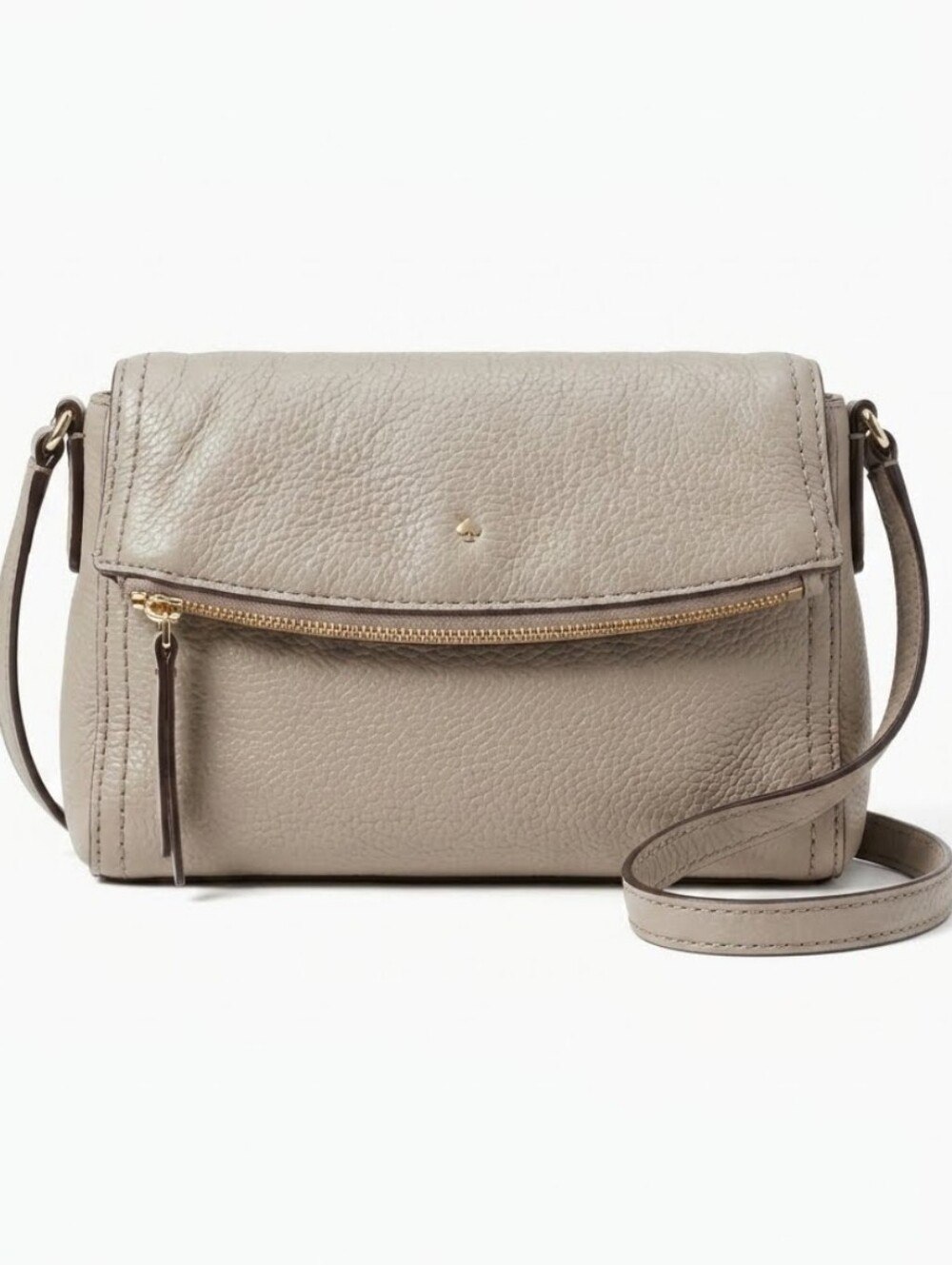 Kate Spade Minka Lt.Gray Pebbled Leather Crossbody Sling Bag Flap Zipper Closure